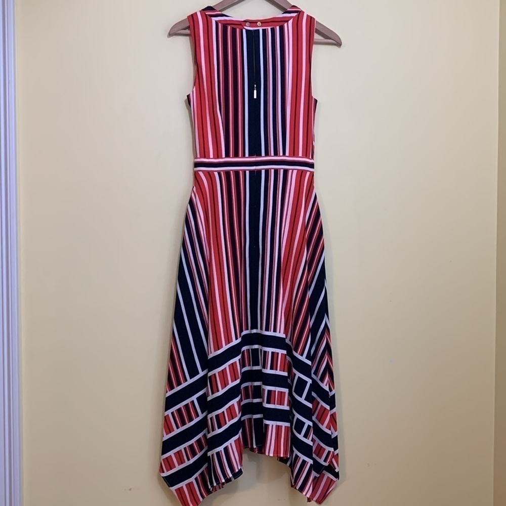 Karl Lagerfeld | Red White Blue Striped Sleeveless Handkerchief Hem Midi Dress 0 - Picture 17 of 17